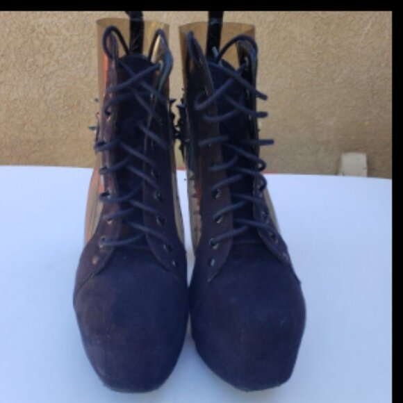 SEE ME SPIKING  Spike Platform Boots  Black Suede & See Through  ( BRAND NEW ! ) - Picture 7 of 10